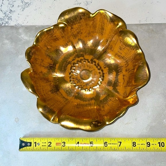 Stangl Art Pottery Hand Painted Granada Gold Ruffled Fruit Bowl 9” Vintage EUC - Picture 11 of 12